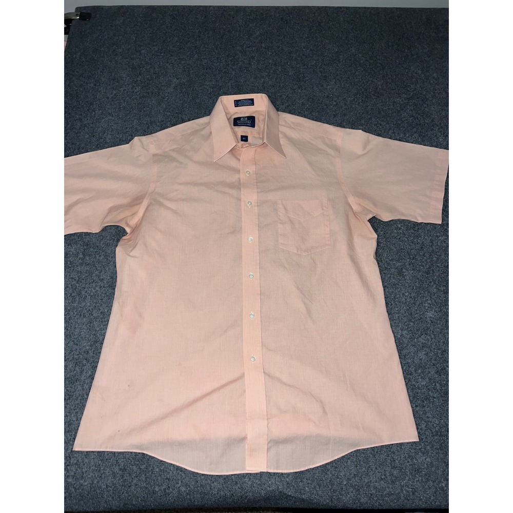 Stafford Mens Peach Short Sleeve Button Up Shirt Broadcloth Size 16.5